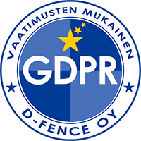 GDPR-logo D-Fencen myötämä todistus.